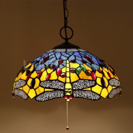 16 Inch European Stained Glass Dragonfly Style Pendant Light