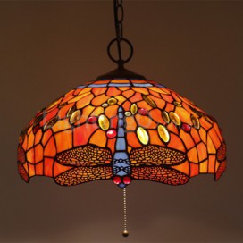 16 Inch European Stained Glass Dragonfly Style Pendant Light