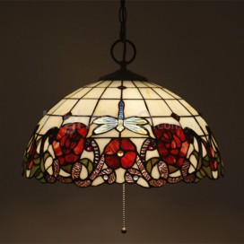 16 Inch European Stained Glass Dragonfly Style Pendant Light