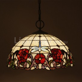 16 Inch European Stained Glass Dragonfly Style Pendant Light