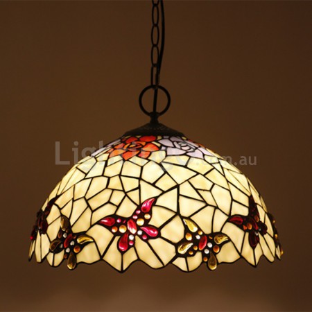 16 Inch European Stained Glass Butterfly Style Pendant Light