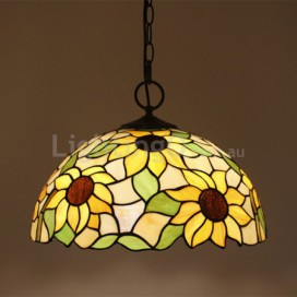 16 Inch European Stained Glass Sunflower Style Pendant Light