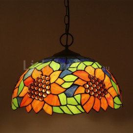 16 Inch European Stained Glass Sunflower Style Pendant Light