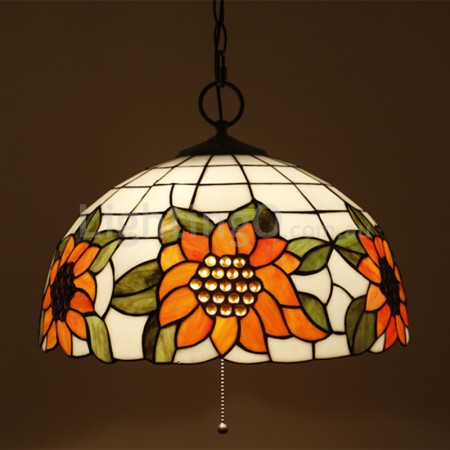 16 Inch European Stained Glass Sunflower Style Pendant Light