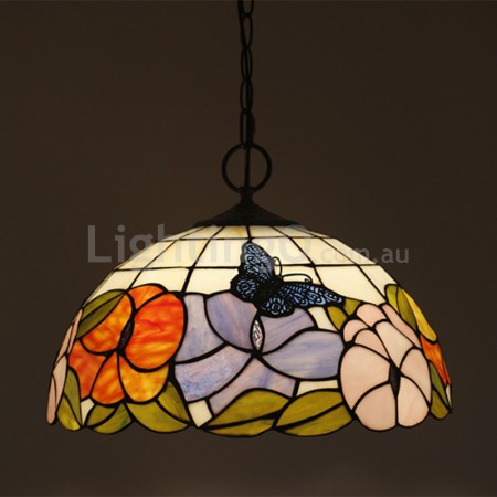 16 Inch European Stained Glass Butterfly Style Pendant Light