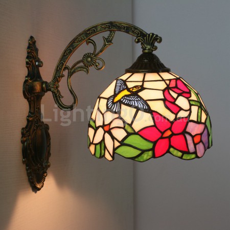 8 Inch European Stained Glass Hummingbird Style Wall Light