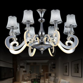 Dimmable 8 Light Modern / Contemporary Steel Chandelier with Glass Shade