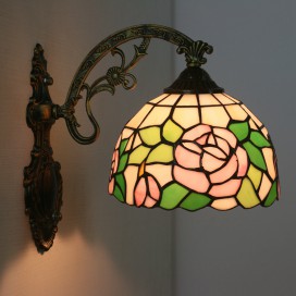 8 Inch European Stained Glass Rose Style Tiffany Wall Light