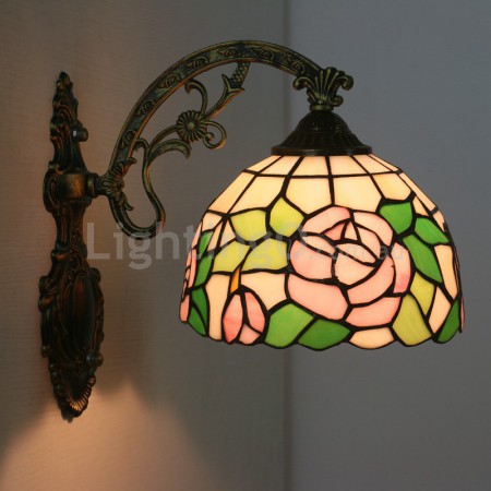 8 Inch European Stained Glass Rose Style Tiffany Wall Light