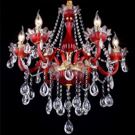 6 Light Red Candle Style Crystal Chandelier