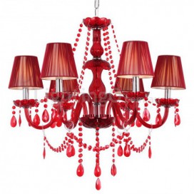 6 Light Red K9 Crystal Candle Style Chandelier