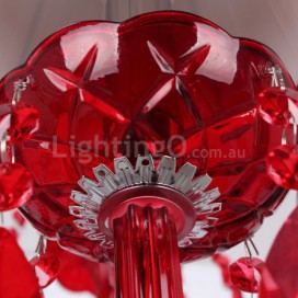 6 Light Red K9 Crystal Candle Style Chandelier