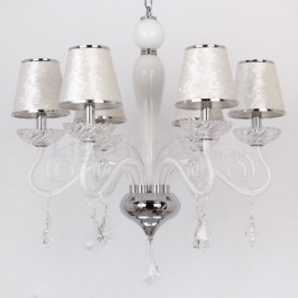 6 Light White Contemporary K9 Crystal Candle Style Chandelier