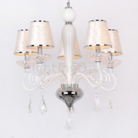 5 Light White Contemporary K9 Crystal Candle Style Chandelier