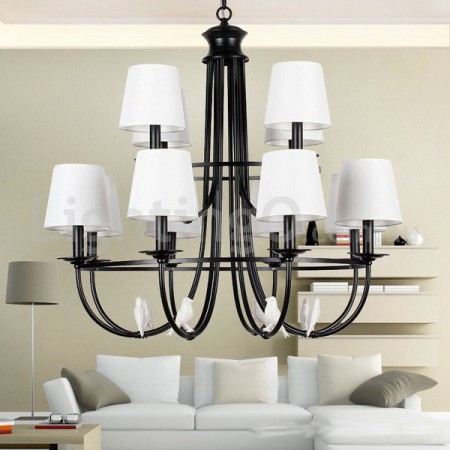 12 Light Retro Black Mediterranean Style Rustic Contemporary Candle Style Chandelier