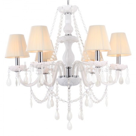 6 Light White K9 Crystal Candle Style Chandelier