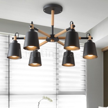 Modern/ Contemporary Wood 6 Light Chandelier