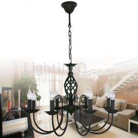 8 Light Contemporary Retro Black Candle Style Chandelier