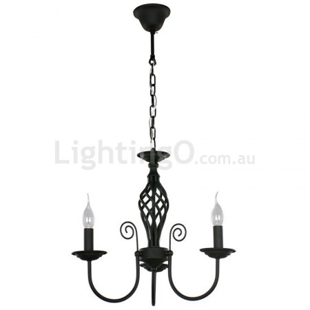 3 Light Contemporary Retro Black Candle Style Chandelier