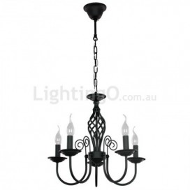 5 Light Contemporary Retro Black Candle Style Chandelier