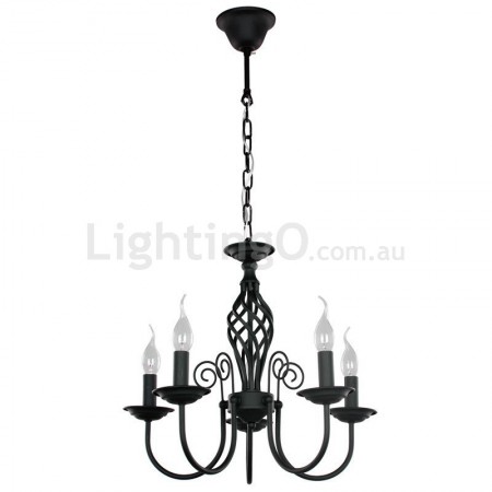 5 Light Contemporary Retro Black Candle Style Chandelier