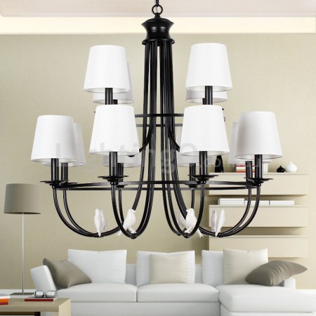 12 Light Rustic Retro Black Hotel 2 Tier Chandelier Candle Style Chandelier