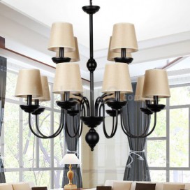 12 Light Rustic Retro Black Hotel 2 Tier Chandelier Candle Style Chandelier