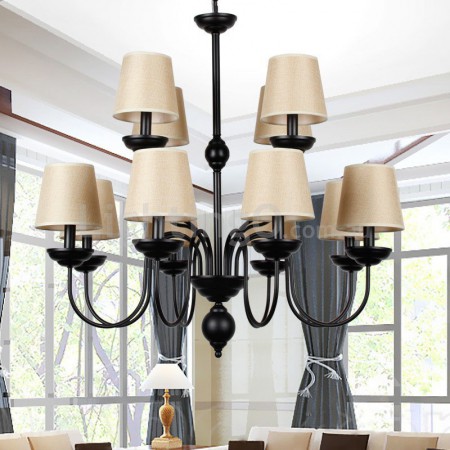 12 Light Rustic Retro Black Hotel 2 Tier Chandelier Candle Style Chandelier