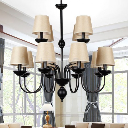 12 Light Rustic Retro Black Hotel 2 Tier Chandelier Candle Style Chandelier