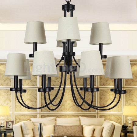 12 Light Rustic Retro Black Hotel 2 Tier Chandelier Candle Style Chandelier