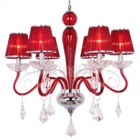 6 Light Red Contemporary K9 Crystal Candle Style Chandelier