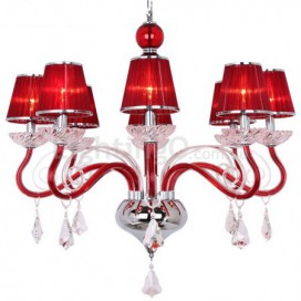 8 Light Red Contemporary K9 Crystal Candle Style Chandelier