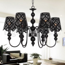 6 Light Modern Contemporary Hollow Black Candle Style Chandelier