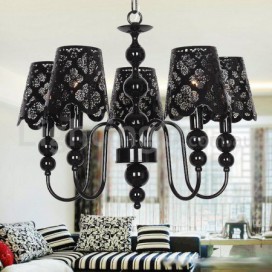 5 Light Modern Contemporary Hollow Black Candle Style Chandelier