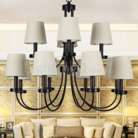 12 Light Retro Contemporary 2 Tier Black Candle Style Chandelier