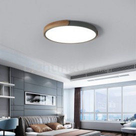 Round Modern Contemporary Multi Colours Macaron Wood Flush Mount Ceiling Light