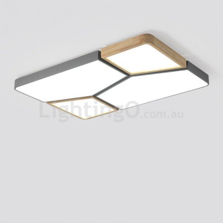 Modern Contemporary Rectangle Wood Flush Mount Ceiling Light