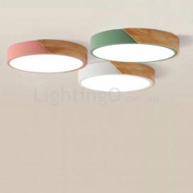 Modern Contemporary Round Wood Flush Mount Ceiling Light