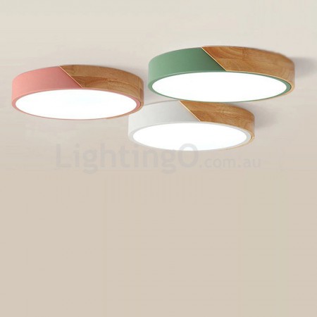 Modern Contemporary Round Wood Flush Mount Ceiling Light