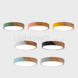 Modern Contemporary Round Wood Flush Mount Ceiling Light