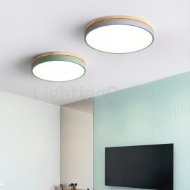 Modern Contemporary Ultra-thin Round Wood Flush Mount Ceiling Light