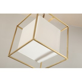 Fine Brass Cube Pendant Light with Fabric Shade