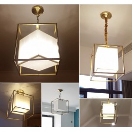 Fine Brass Cube Pendant Light with Fabric Shade