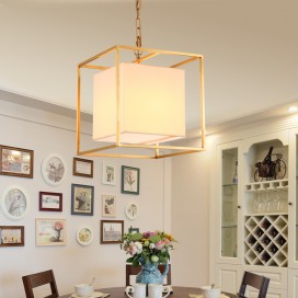 Fine Brass Cube Pendant Light with Fabric Shade