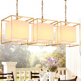 Fine Brass Cube Pendant Light with Fabric Shade