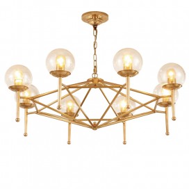 Fine Brass 8 Light Chandelier with Ball Glass Shades