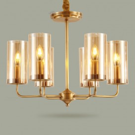 Fine Brass 6 Light Chandelier with Glass Shades