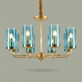 Fine Brass 8 Light Chandelier with Glass Shades