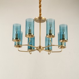 Fine Brass 8 Light Chandelier with Glass Shades