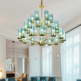 30 Light Fine Brass Chandelier with Glass Shades